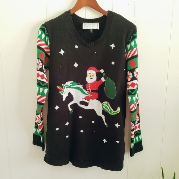 santa riding unicorn sweater